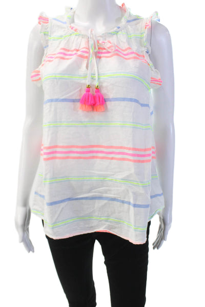 Vineyard Vines Women's Ruffle Tassel V-Neck Multicolor Striped Blouse XS