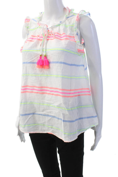 Vineyard Vines Women's Ruffle Tassel V-Neck Multicolor Striped Blouse XS