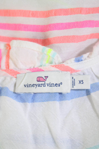 Vineyard Vines Women's Ruffle Tassel V-Neck Multicolor Striped Blouse XS