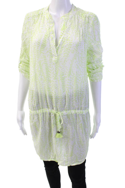 Heidi Klein Womens 3/4 Sleeves Round Neck Cinch Waist Tunic Bllouse Green Size S