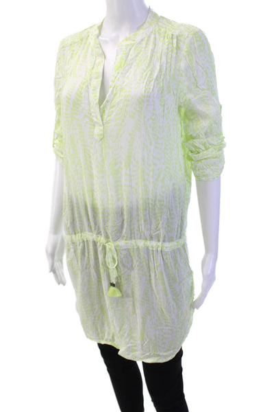 Heidi Klein Womens 3/4 Sleeves Round Neck Cinch Waist Tunic Bllouse Green Size S