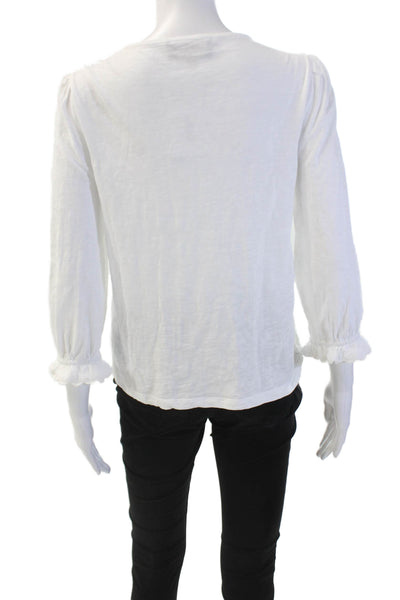 WYSE London Women's V-Neck Long Sleeves Cotton Scallop Blouse White Size 1