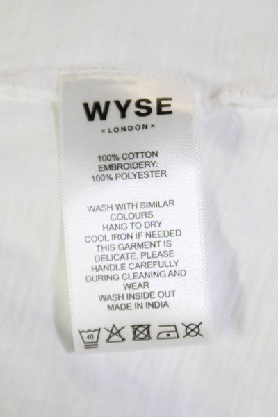 WYSE London Women's V-Neck Long Sleeves Cotton Scallop Blouse White Size 1