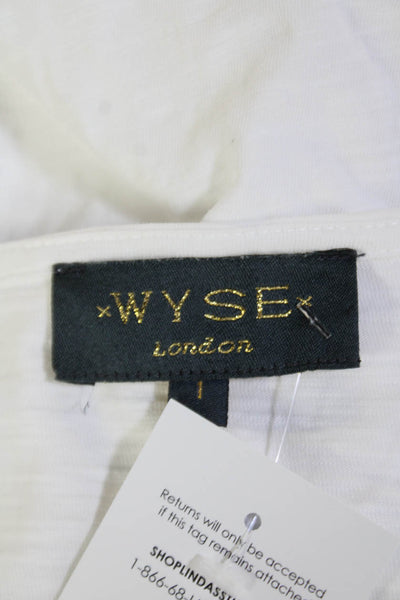 WYSE London Women's V-Neck Long Sleeves Cotton Scallop Blouse White Size 1