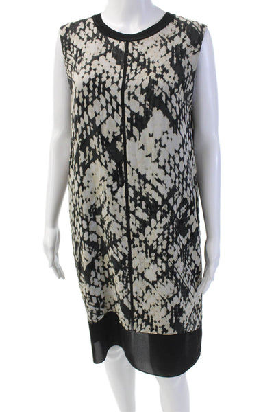 Vince Womens Silk Abstract Round Neck Knee Length Tank Dress Black Size 10