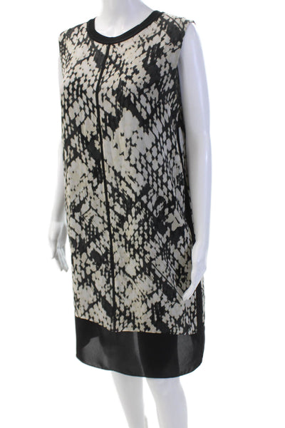 Vince Womens Silk Abstract Round Neck Knee Length Tank Dress Black Size 10