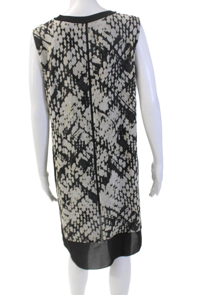 Vince Womens Silk Abstract Round Neck Knee Length Tank Dress Black Size 10
