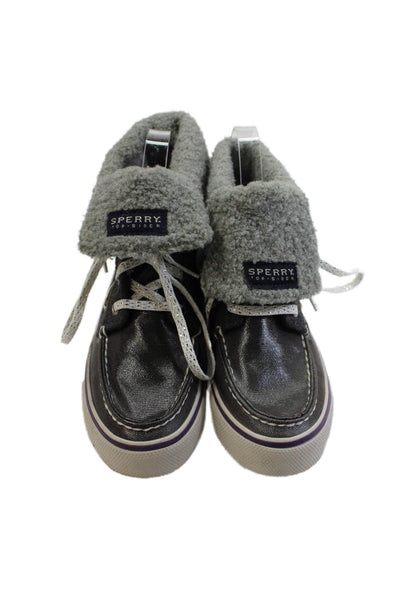 Sperry Womens Lace Up Coated Canvas Fold Over High Top Sneakers Gray Size 6