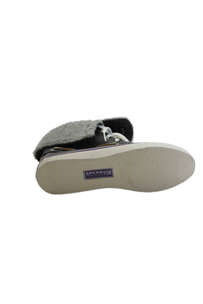 Sperry Womens Lace Up Coated Canvas Fold Over High Top Sneakers Gray Size 6