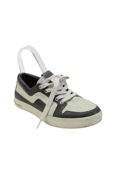Pierre Balmain Womens Lace Up Round Toe Low Top Sneakers White Gray Leather 35