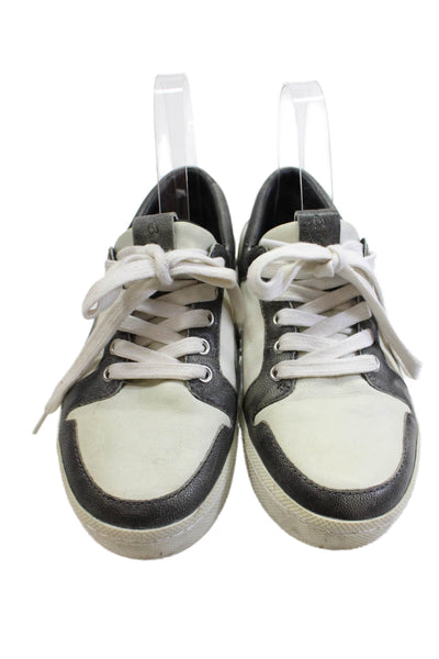 Pierre Balmain Womens Lace Up Round Toe Low Top Sneakers White Gray Leather 35