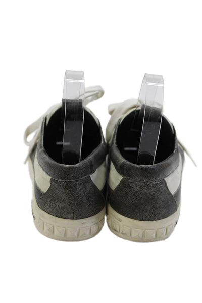 Pierre Balmain Womens Lace Up Round Toe Low Top Sneakers White Gray Leather 35