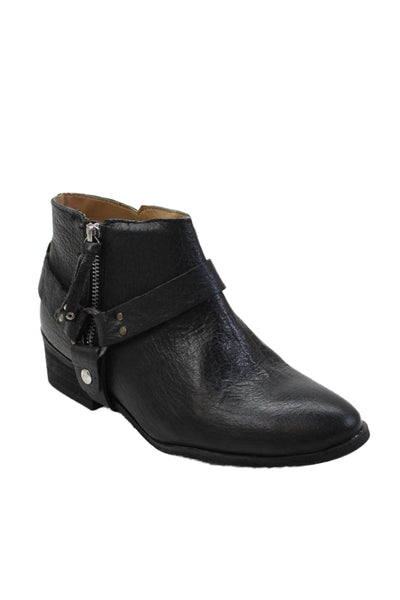 Zara Womens Side Zip Round Toe Ankle Boots Black Leather Size 36