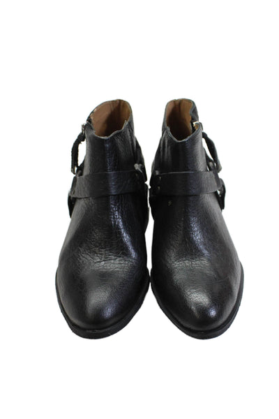 Zara Womens Side Zip Round Toe Ankle Boots Black Leather Size 36