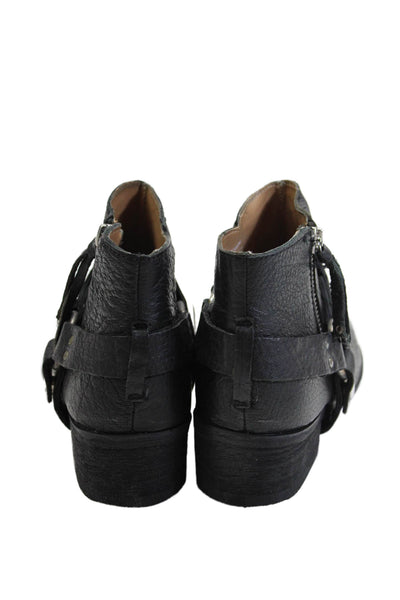 Zara Womens Side Zip Round Toe Ankle Boots Black Leather Size 36