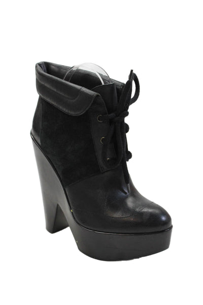 Derek Lam Womens Lace Up Block Heel Platform Booties Black Suede Size 37