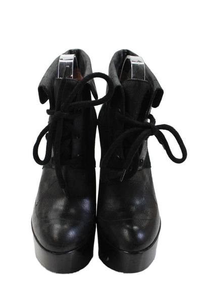 Derek Lam Womens Lace Up Block Heel Platform Booties Black Suede Size 37