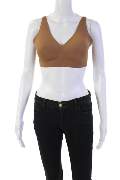 Comfelie Womens Hook Back Soft Knit Full Coverage Sports Bra Brown Size Small