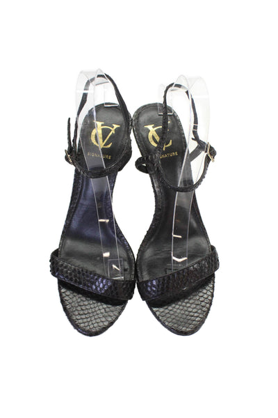 VC Signature Womens Leather Open Toe Ankle Strap Sandals Heels Black Size 8.5M
