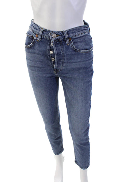 Re/Done Womens Cotton High-Rise Buttoned Skinny Denim Jeans Blue Size 26