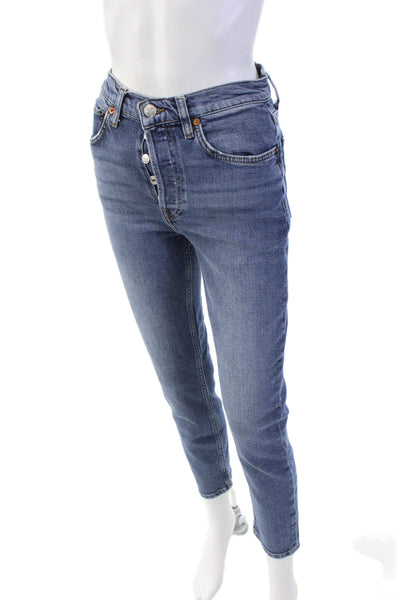 Re/Done Womens Cotton High-Rise Buttoned Skinny Denim Jeans Blue Size 26