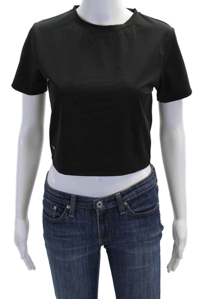 Lune Women's Round Neck Short Sleeves Athletic Cropped Top Black Size L