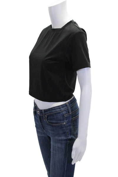 Lune Women's Round Neck Short Sleeves Athletic Cropped Top Black Size L