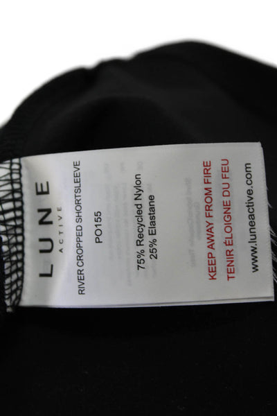 Lune Women's Round Neck Short Sleeves Athletic Cropped Top Black Size L