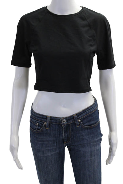 The Upside Women's Round Neck Short Sleeves Workout Cropped Top Black Size L
