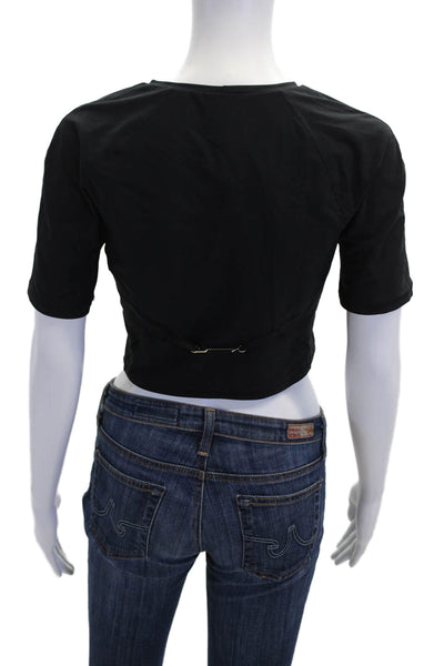 The Upside Women's Round Neck Short Sleeves Workout Cropped Top Black Size L