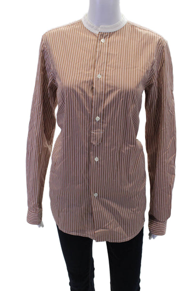 Sofie D Hoore Womens Cotton Stripe Printed Long Sleeve Blouse Brown Size 34