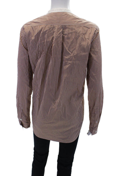 Sofie D Hoore Womens Cotton Stripe Printed Long Sleeve Blouse Brown Size 34