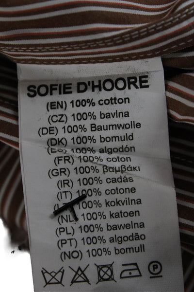 Sofie D Hoore Womens Cotton Stripe Printed Long Sleeve Blouse Brown Size 34