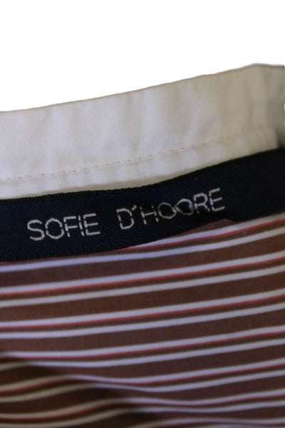 Sofie D Hoore Womens Cotton Stripe Printed Long Sleeve Blouse Brown Size 34