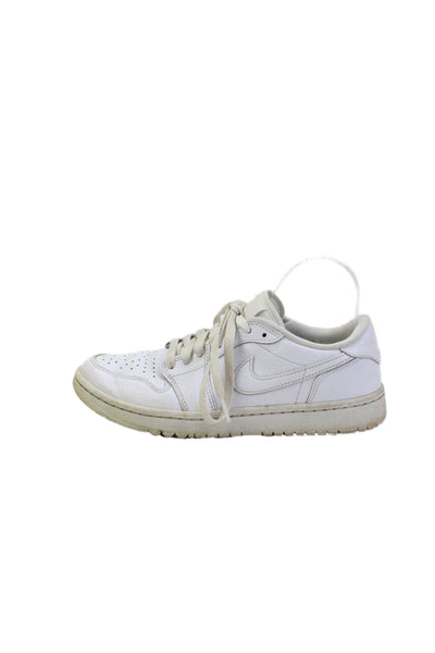 Nike Mens Leather Jordan 1 Retro Low Top Lace Up Sneakers Triple White Size 7