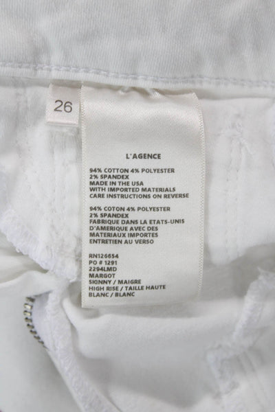 L'Agence Womens Cotton Denim Mid-Rise Five Pocket Skinny Jeans White Size 26