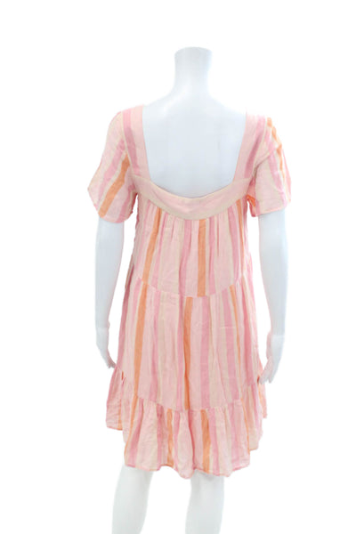 Rails Womens Linen Blend Striped Square Neck Short Sleeve Dress Pink Size XS
