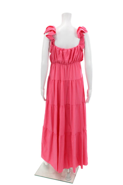 English Factory Womens V-Neck Sleeveless Zip Up Tiered Maxi Dress Pink Size S