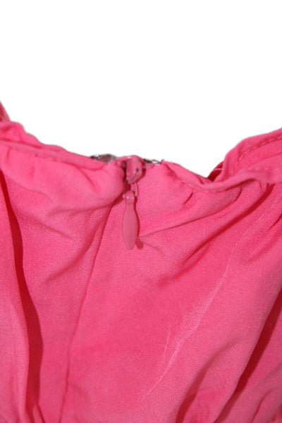 English Factory Womens V-Neck Sleeveless Zip Up Tiered Maxi Dress Pink Size S