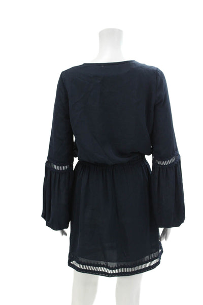 Intermix Womens Silk Lace Detail V-Neck Long Sleeve Mid-Calf Dress Navy Size P