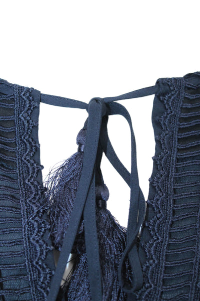 Intermix Womens Silk Lace Detail V-Neck Long Sleeve Mid-Calf Dress Navy Size P