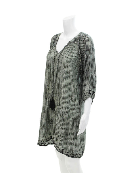 Natalie Martin Womens Silk Abstract V-Neck Long Sleeve Dress Green Size XS
