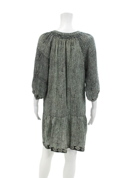 Natalie Martin Womens Silk Abstract V-Neck Long Sleeve Dress Green Size XS