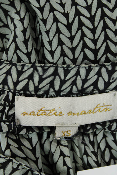 Natalie Martin Womens Silk Abstract V-Neck Long Sleeve Dress Green Size XS