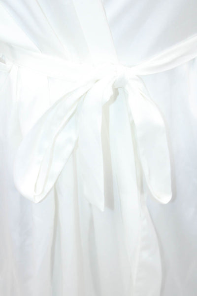 Le Rose Womens Lace Trim Belted Long Sleeve Mid-Length Robe White Size S/M