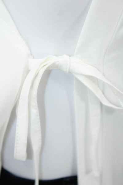 Le Rose Womens Lace Trim Belted Long Sleeve Mid-Length Robe White Size S/M