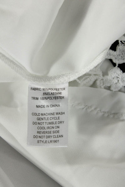 Le Rose Womens Lace Trim Belted Long Sleeve Mid-Length Robe White Size S/M