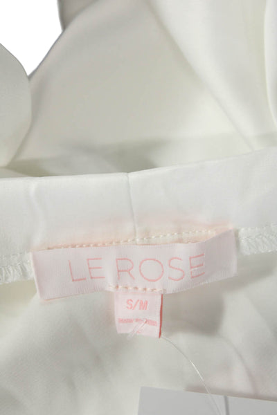 Le Rose Womens Lace Trim Belted Long Sleeve Mid-Length Robe White Size S/M