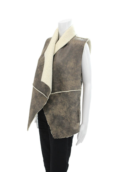 Jack Womens Faux Leather Collared Sleeveless Open Front Vest Brown Size M