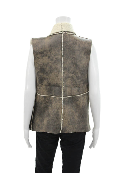 Jack Womens Faux Leather Collared Sleeveless Open Front Vest Brown Size M